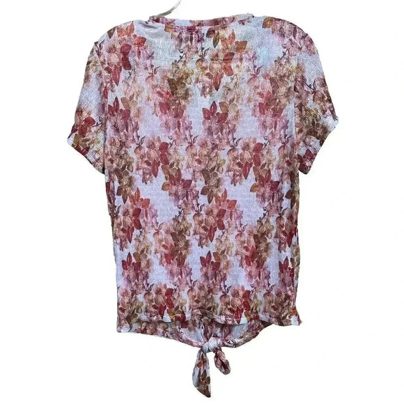 Anthropologie Eva Franco Metallic Floral Tie Front Short Sleeve Shirt Sz Medium - Picture 7 of 11